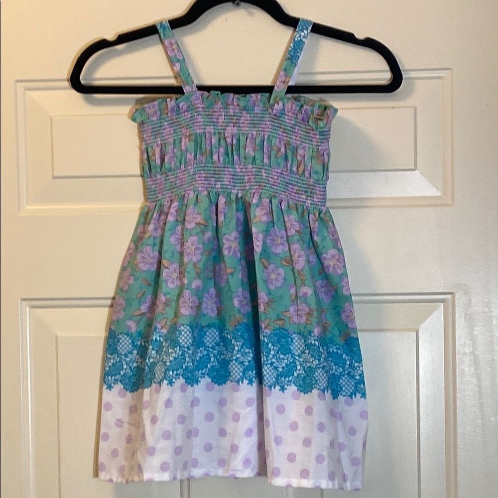 Handmade Floral and Polka Dot Sundress Kids Size Approximately 3T Not Tag
